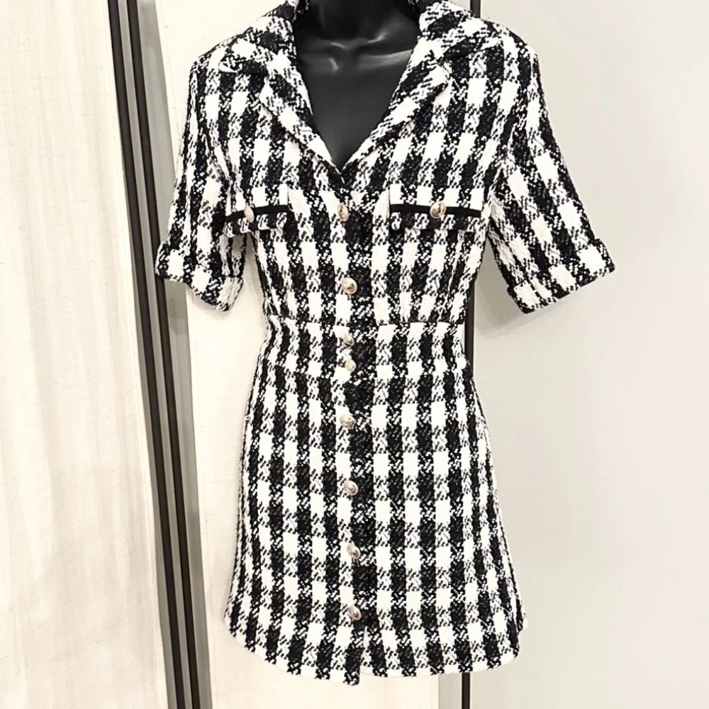 Maje Black and White Check Tweed Mini Dress - Picture 7 of 15
